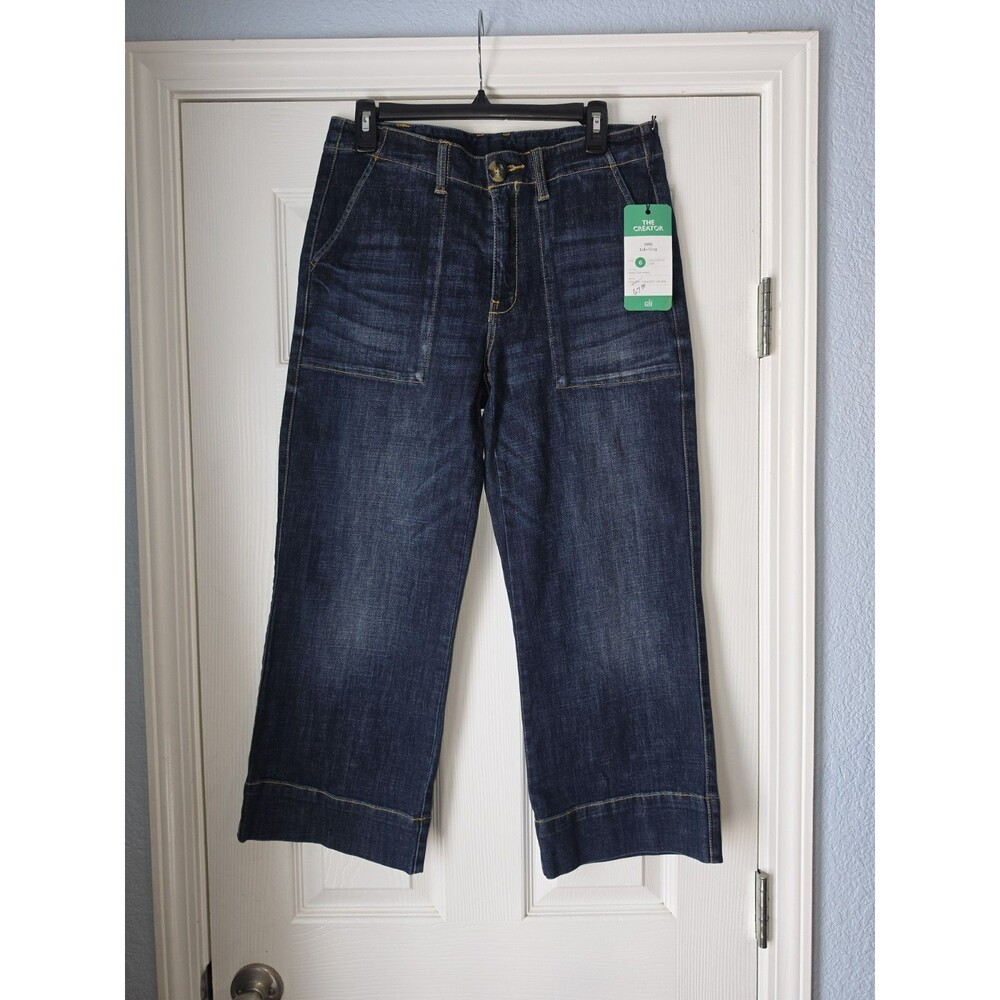 CAbi Lido Womens Sz 6 Cropped Wide Leg Dark Wash Jeans Denim High-Rise Cuff Boho